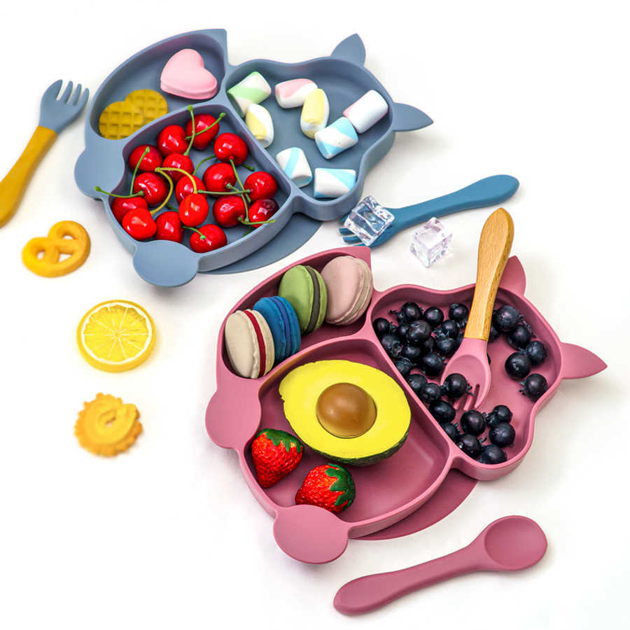 Cups Dishes Utensils 8pcs/Set Children's Tableware Silicone Dishes For Baby Feeding Set Sucker Bowl Cup Waterproof Bib Spoon Fork Baby Stuff AA23