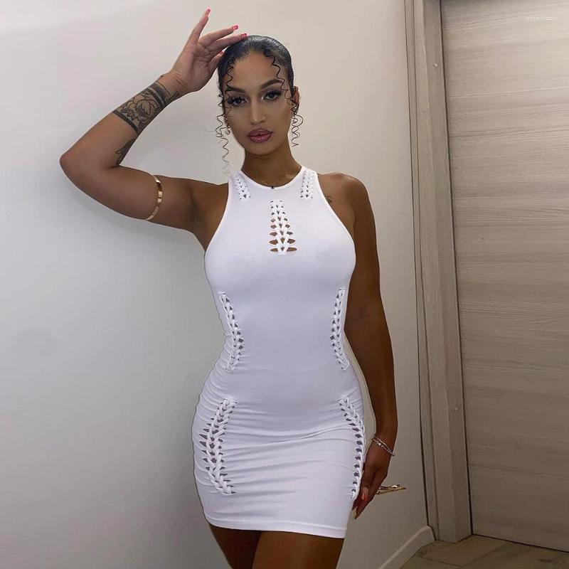 Casual Dresses 2023 Summer U-Neck Hollow Drawstring Knotted Sleeveless Sexy Tight Girl Fashion Dress, White 
Casual Dresses 2023 Summer U-Neck Hollow Drawstring Knotted Sleeveless Sexy Tight Girl Fashion Dress, White
