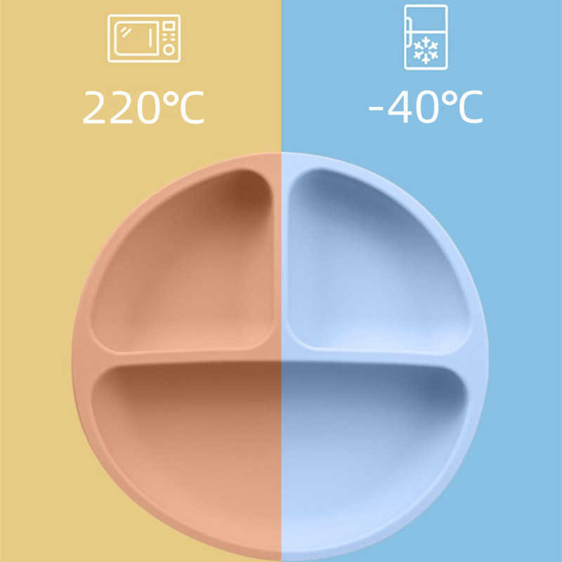 Cups Dishes Utensils 3/5/6Pcs Baby Silicone Feeding Set BPA Free Bowl Divided Plate With Suction Silicone Handle Spoon Fork Bibs Children Dishes AA230