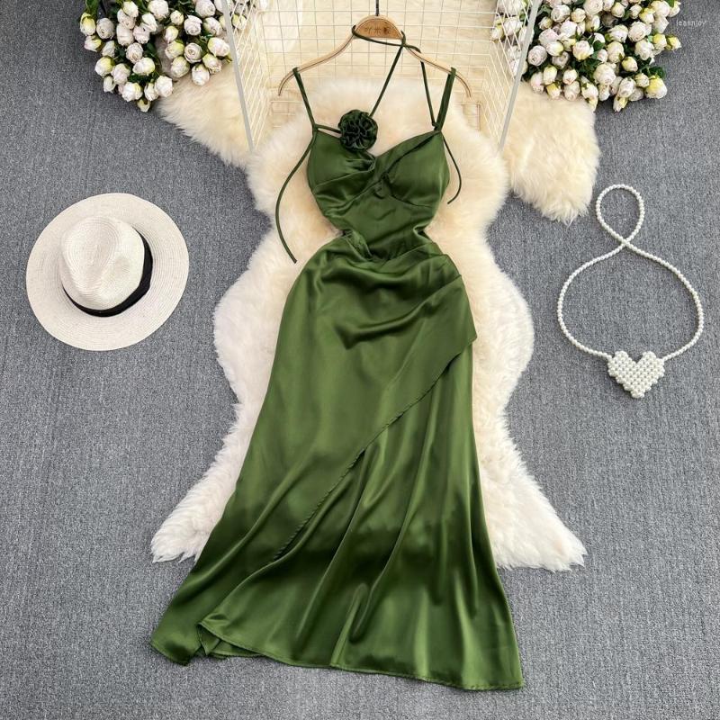Casual Dresses Elegant Floral Satin Sexy Backless Pleated Slip Dress Fairy A-line Summer Beach Vacation Vestidos Slim Women Evening Party, Green
Casual Dresses Elegant Floral Satin Sexy Backless Pleated Slip Dress Fairy A-line Summer Beach Vacation Vestidos Slim Women Evening Party, Green