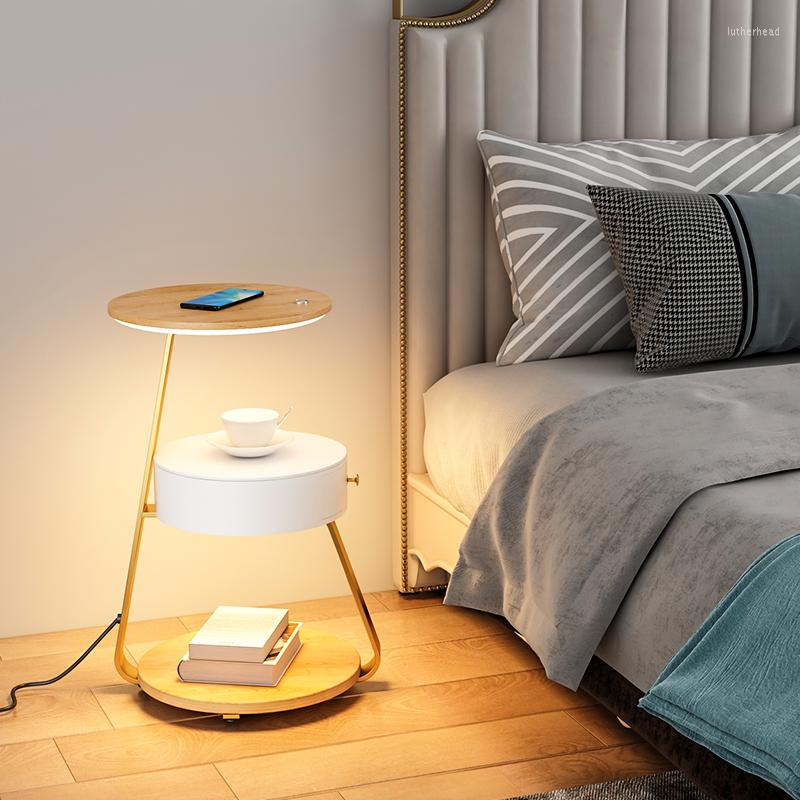 Lamps Floor Living Room Table Shelf Bedroom Creative Bedside Fixture With USB Wireless Charging Lights Can Be Dimmed