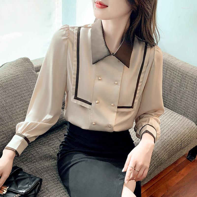 Women' Blouses Contrast Color Women Shirt Square Collar Double Breasted Long Puff Sleeve Female Blouse Office Ladies Elegant Spring 2023, Apricot
Women' Blouses Contrast Color Women Shirt Square Collar Double Breasted Long Puff Sleeve Female Blouse Office Ladies Elegant Spring 2023, Apricot