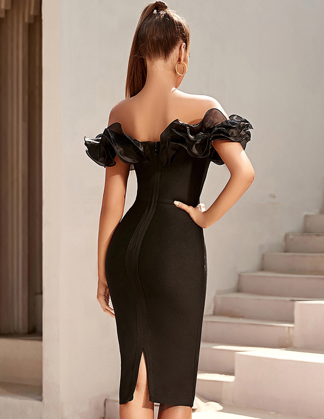 2024 Sexy Fuchsia/Black Short Homecoming Cocktail Dress Women Off the Shoulder Bandage Birthday Party Dinner Gowns Prom Teen Robe De Soiree