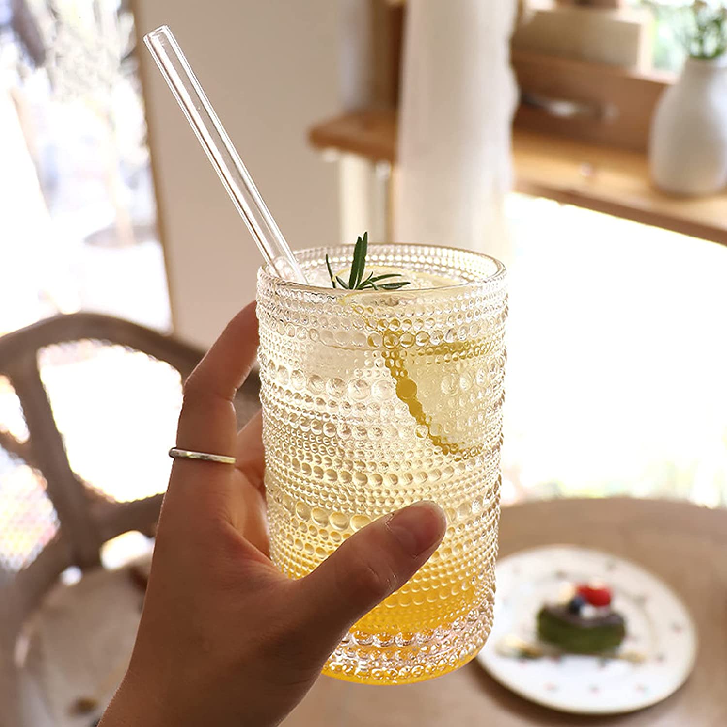 Vintage Drinking Glasses Clear Hobnail Glasses Tumbler Embossed Design Glassware