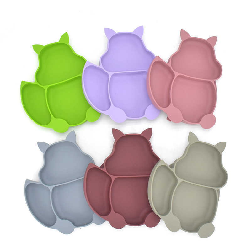 Cups Dishes Utensils 3Pcs/Set Baby Training Silicone Plate With Fork SPoon Baby Cartoon Dinner Plate Set With Sucker Portable Kids Feeding Food Bowl A