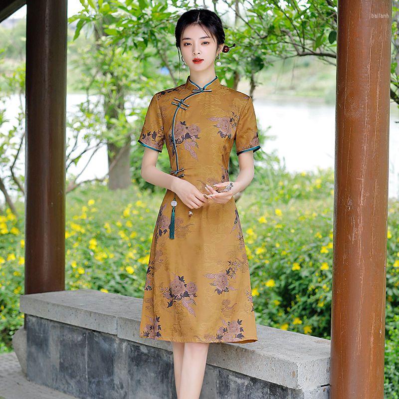 Ethnic Clothing Chinese Style Chiffon Cheongsam Dress Improved Mid-length Elegant Women Evening Party Vintage Floral Qipao HS54
Ethnic Clothing Chinese Style Chiffon Cheongsam Dress Improved Mid-length Elegant Women Evening Party Vintage Floral Qipao HS54