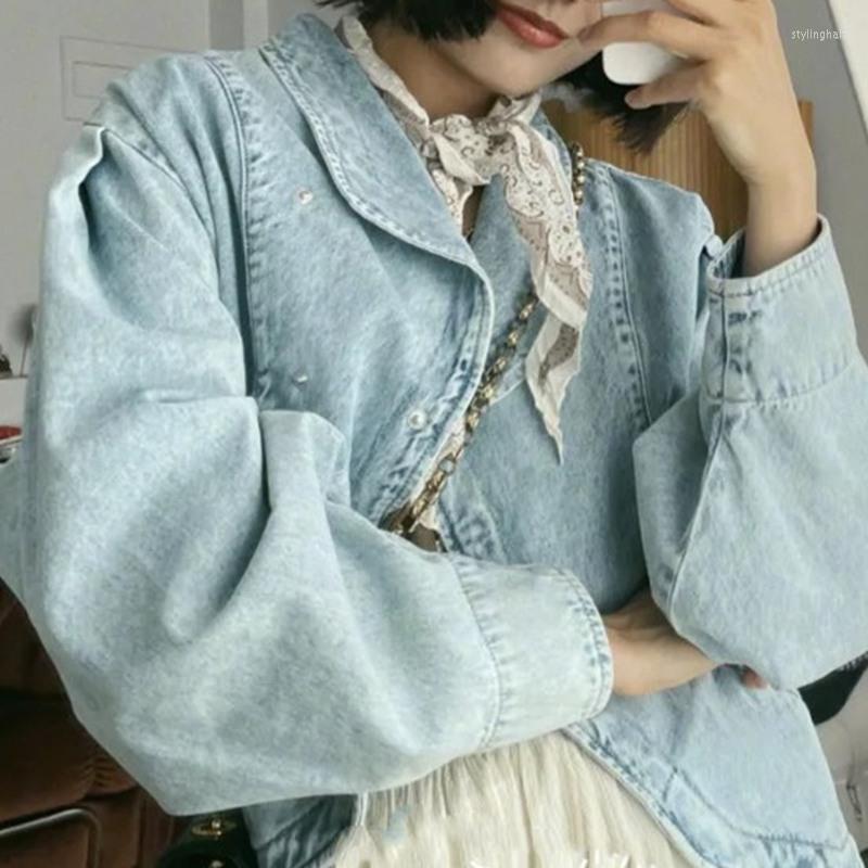 Women' Jackets Early Spring Style Distressed Long-sleeved Lapel Single-breasted Loose Wash All-match Denim Jacket, Blue
Women' Jackets Early Spring Style Distressed Long-sleeved Lapel Single-breasted Loose Wash All-match Denim Jacket, Blue