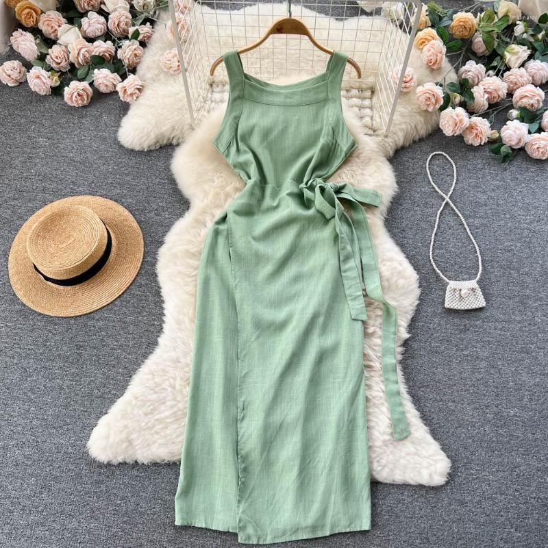 Casual Dresses French Vintage Lace Strap Waist Dress Women's Fashion Summer Sleeveless Split Sexy Hip Wrapping Celebrity Vestidos J475, Green
Casual Dresses French Vintage Lace Strap Waist Dress Women's Fashion Summer Sleeveless Split Sexy Hip Wrapping Celebrity Vestidos J475, Green