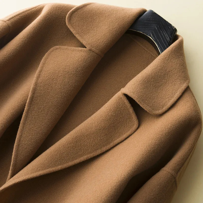 Women's Wool Blends Autumn Winter Women Woolen Coat Turn Down Collar Double Breasted 100% Wool Coat Camel Women Warm Coat Casaco Feminino P1066 2