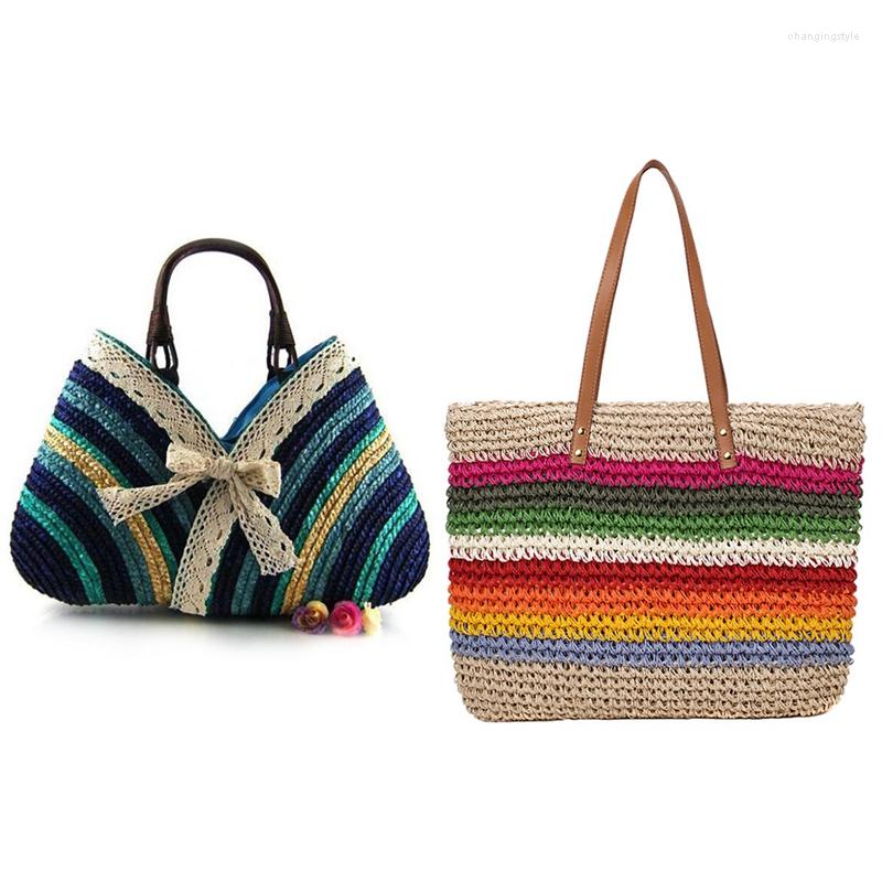 Evening Bags Lady Handbag Beach Rainbow Color Straw Bag With Casual Fashion Bow Stripes Lace, Purple
Evening Bags Lady Handbag Beach Rainbow Color Straw Bag With Casual Fashion Bow Stripes Lace, Purple