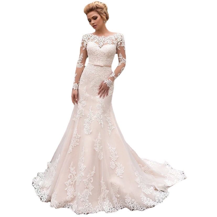 2023 Mermaid wedding dress Organza Beading Backless Sequin long sleeve Gowns Wed Dresses Custom Made sexy lace Sweep Train Bridal Vestidos