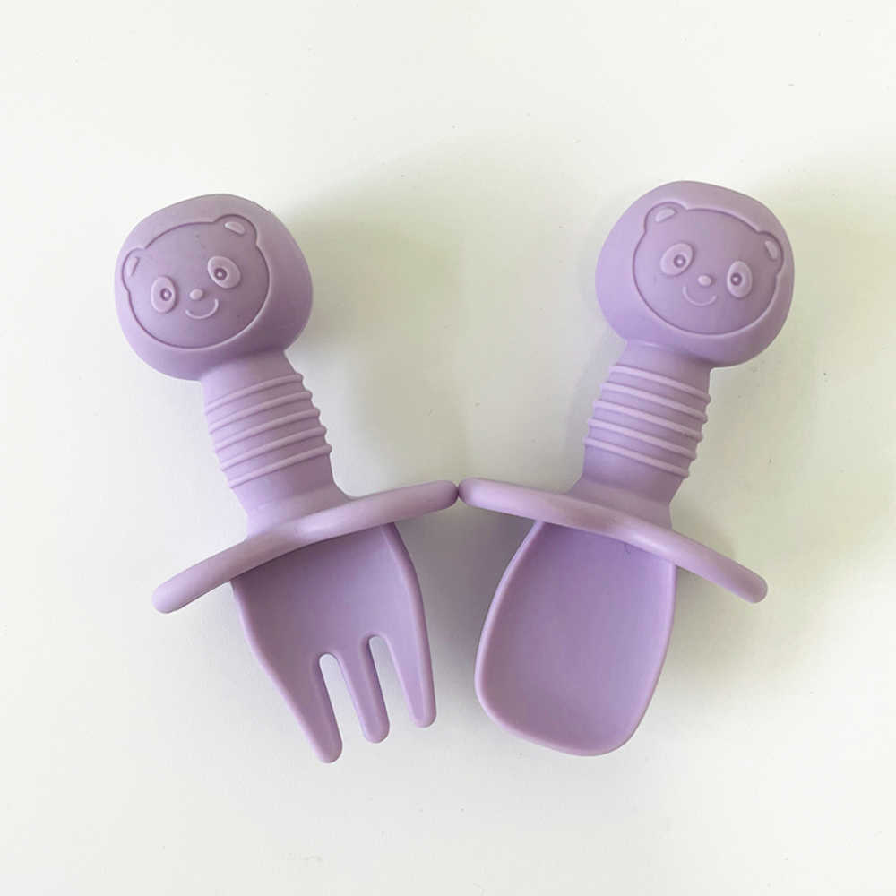 Cups Dishes Utensils Baby Silicone fork spoons baby training predator fork spoon short handle learn molar artifact silicone Baby Children's Table