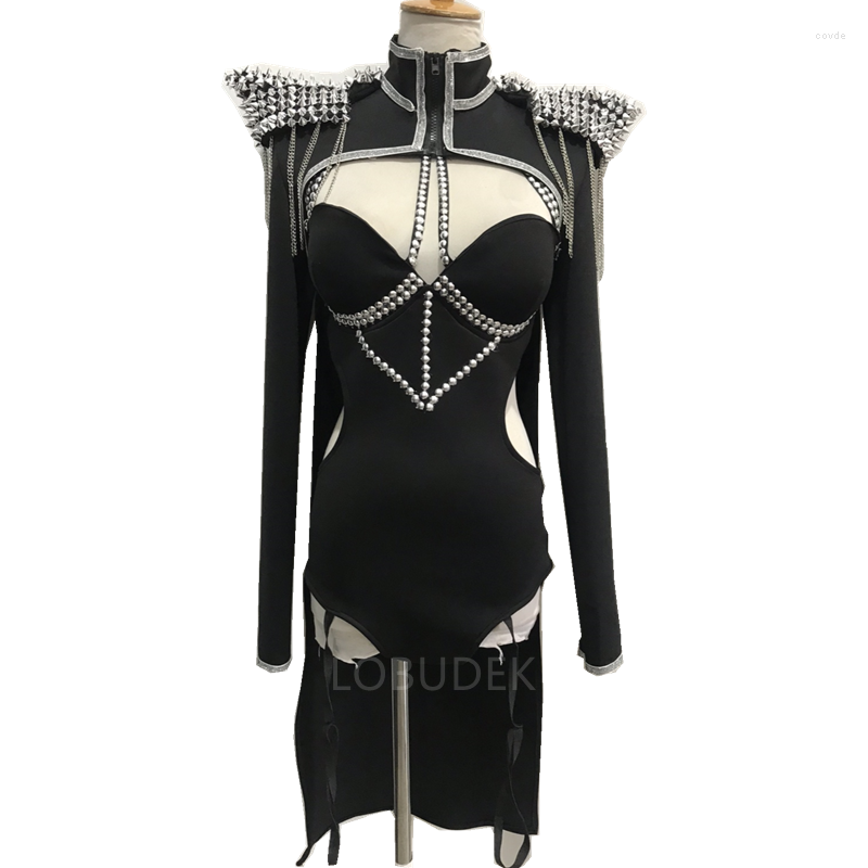 Stage Wear Bodysuit Shoulder Epaulet Singer Rivets Chain Rhinestones Black Sets Swallow Tail Performance Costume Jazz Dance, Set
Stage Wear Bodysuit Shoulder Epaulet Singer Rivets Chain Rhinestones Black Sets Swallow Tail Performance Costume Jazz Dance, Set