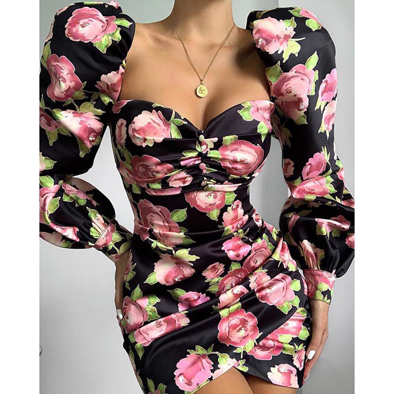 Casual Dresses Vintage Flower Dress Sexy Wrapped Chest Button Irregular Bag Hip Cute Bubble Sleeve Party Autumn Street Star Models, Black
Casual Dresses Vintage Flower Dress Sexy Wrapped Chest Button Irregular Bag Hip Cute Bubble Sleeve Party Autumn Street Star Models, Black