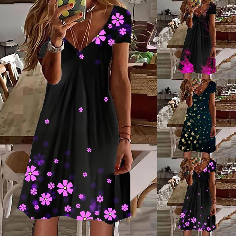 Casual Dresses Womens Short Sleeve V Neck Floral Print Dress, Pink 
Casual Dresses Womens Short Sleeve V Neck Floral Print Dress, Pink