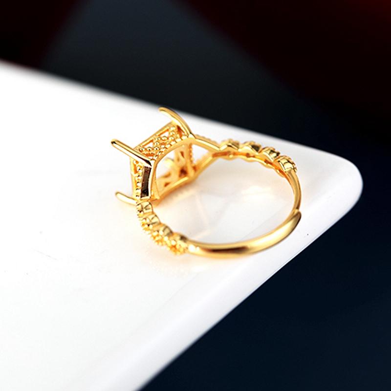 925 Sterling Silver Ring Solitaire 8x8mm Princess Cabochon Semi Mount Ring Setting Vintage Filligree Wholesale Women Engagement Wedding Simples Design