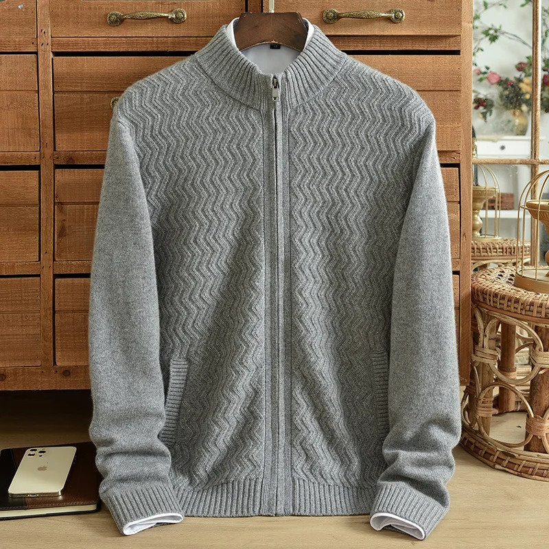 Men s Sweaters Winter Double Strand Thickened Cashmere Cardigan Pure High Neck Zipper Coat Jacquard Large Pocket 231114