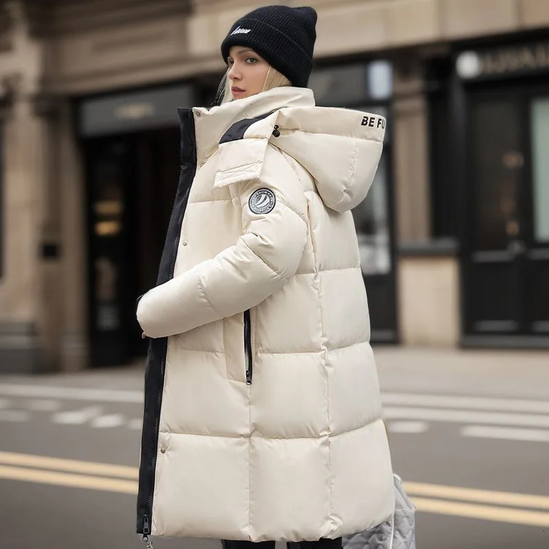 Womens Down Parkas Winter Long Cotton Jacket Women Korean Fashion Solid Warm Hooded Parka Zipper Loose Casual Snow Wear Coat Oversized 231114