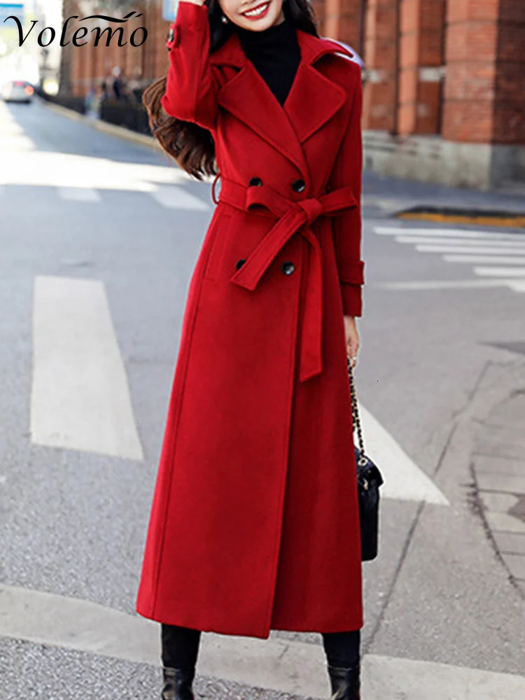 Womens Wool Blends Winter Overcoat Women Business Midcalf Length Jacket Formal Doublebreasted Coat Thick Slim Female 231114