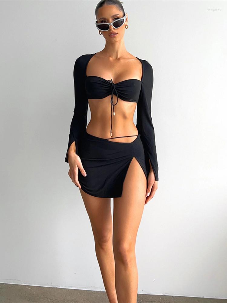 Work Dresses Women Going Out Club Outfits Sexy Long Sleeve Crop Top And Slit Mini Skirt Sets Streetwear Black Two Piece Set, Picture shown
Work Dresses Women Going Out Club Outfits Sexy Long Sleeve Crop Top And Slit Mini Skirt Sets Streetwear Black Two Piece Set, Picture shown
