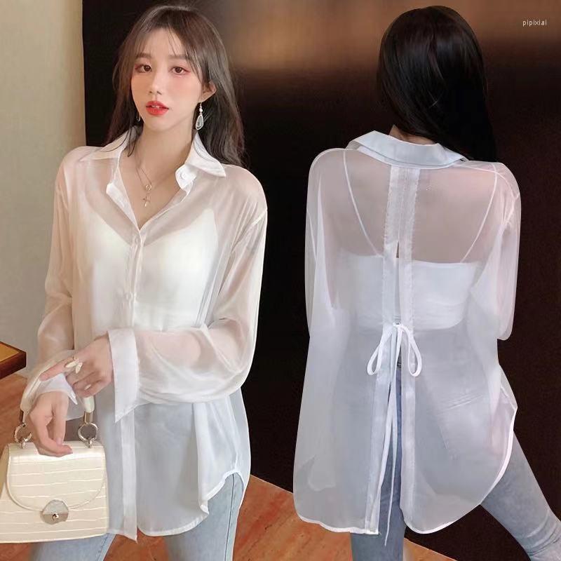 Women's Blouses Korean Sunscreen Shirt Women Summer Clothes Fashion Bandage Elegant Loose Long Sleeve See Through White Tops 516A1430, Gray
Women's Blouses Korean Sunscreen Shirt Women Summer Clothes Fashion Bandage Elegant Loose Long Sleeve See Through White Tops 516A1430, Gray