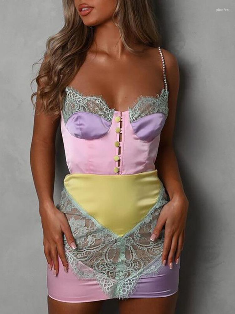 Casual Dresses Sexy Summer Chains Straps Multicolor Satin Mini For Women 2023 Elegant Lace Patchwork Buttons Bodycon Club Party Dress, Pink
Casual Dresses Sexy Summer Chains Straps Multicolor Satin Mini For Women 2023 Elegant Lace Patchwork Buttons Bodycon Club Party Dress, Pink