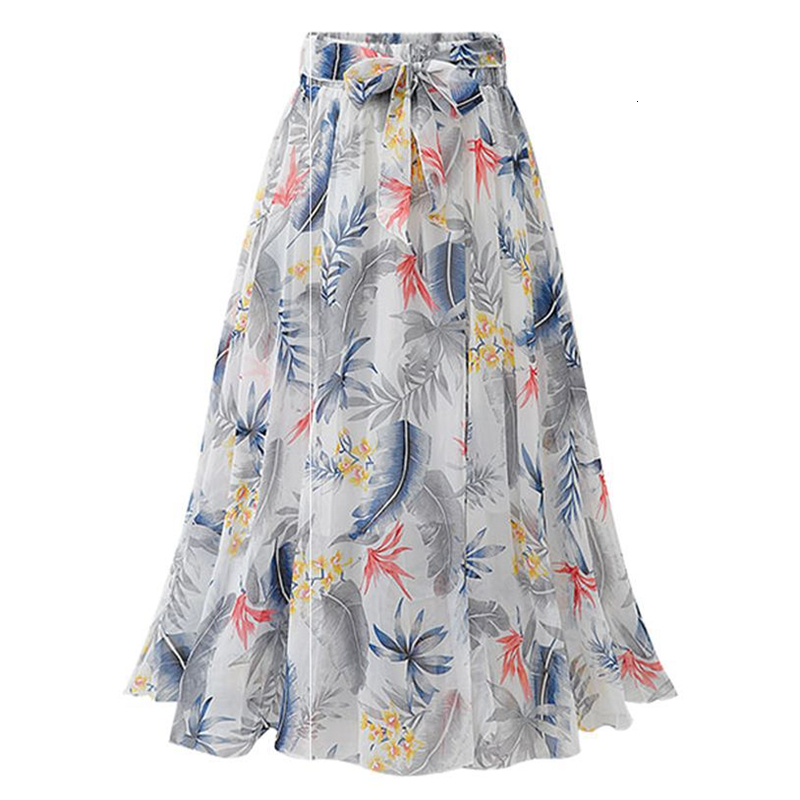 Skirts TFETTERS Summer Floral Skirt High Waist Chiffon Midi Skirt White Pink Blue Color A World Tie Bow Print Skirts Women 230414