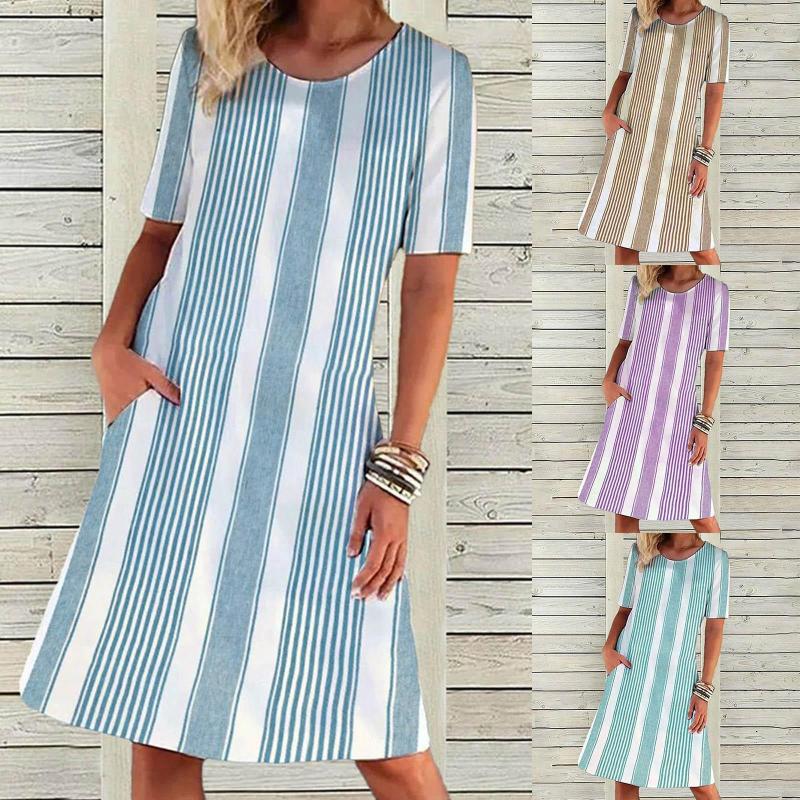 Casual Dresses Women's Boho Dress Short Sleeve O Neck Pocket Stripe Slip Lady's Womens Midi, Green
Casual Dresses Women's Boho Dress Short Sleeve O Neck Pocket Stripe Slip Lady's Womens Midi, Green