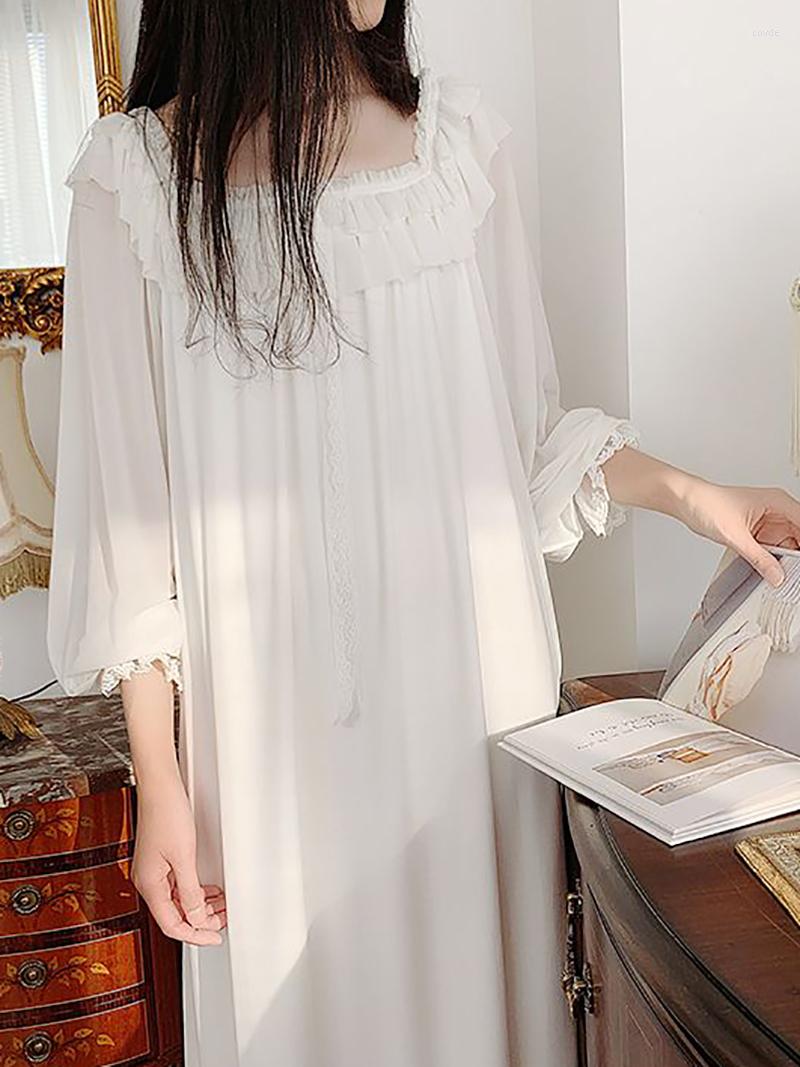 

Women's Sleepwear Women Mesh Ruffles Modal Fairy Nightdress Spring Sweet Lolita Long Sleeve Nightgowns Lace Vintage Princess Victorian, Blue