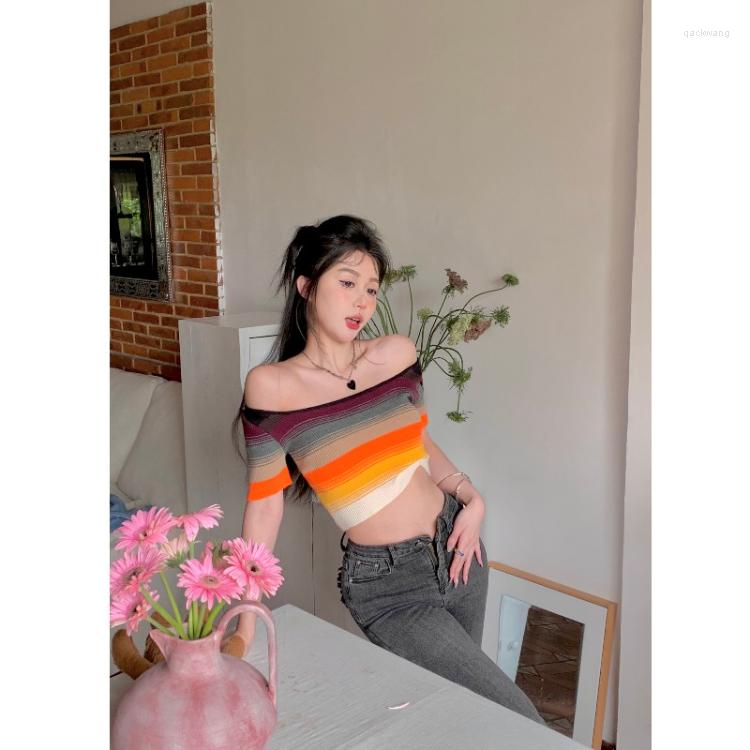 Women's T Shirts Korobov Contrasting Color Stripe Crop Top Shoulder Knitting T-shirt Summer Slim Vintage Y2k Clothes Female Fashion Ropa De, Sling
Women's T Shirts Korobov Contrasting Color Stripe Crop Top Shoulder Knitting T-shirt Summer Slim Vintage Y2k Clothes Female Fashion Ropa De, Sling