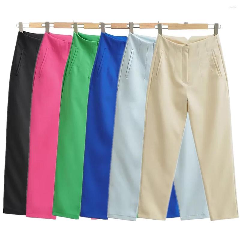 Women's Pants Maxdutti High Waist Pleated Straight Trousers Candy Color Casual Suits Women Enlgand Style Fashion, Blue