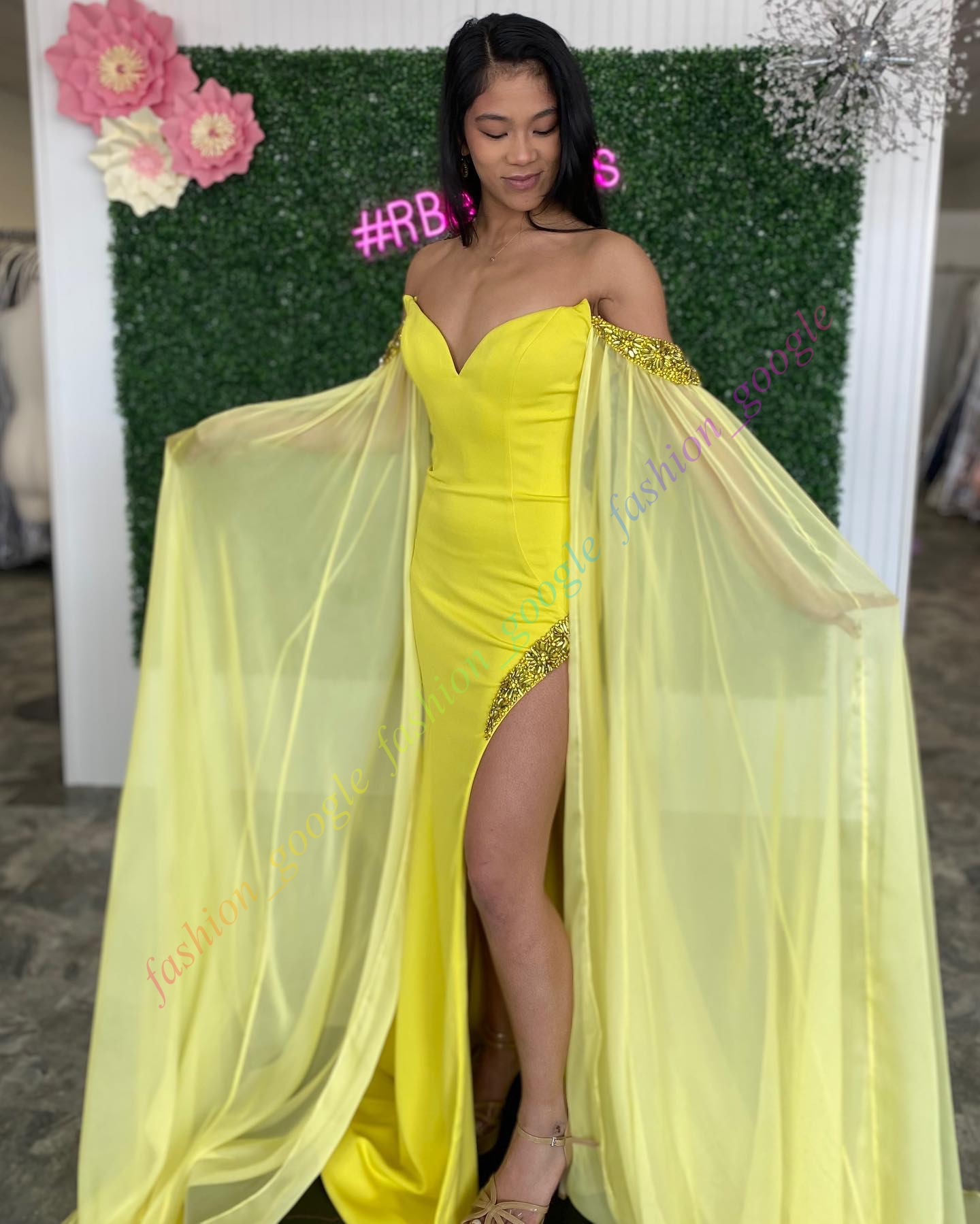 Yellow Prom Dress 2k24 Long Chiffon Cape Crepe Fitted Lady Pageant Winter Formal Evening Cocktail Party Hoco Gala Gown Mother of Bride Wedding Guest B