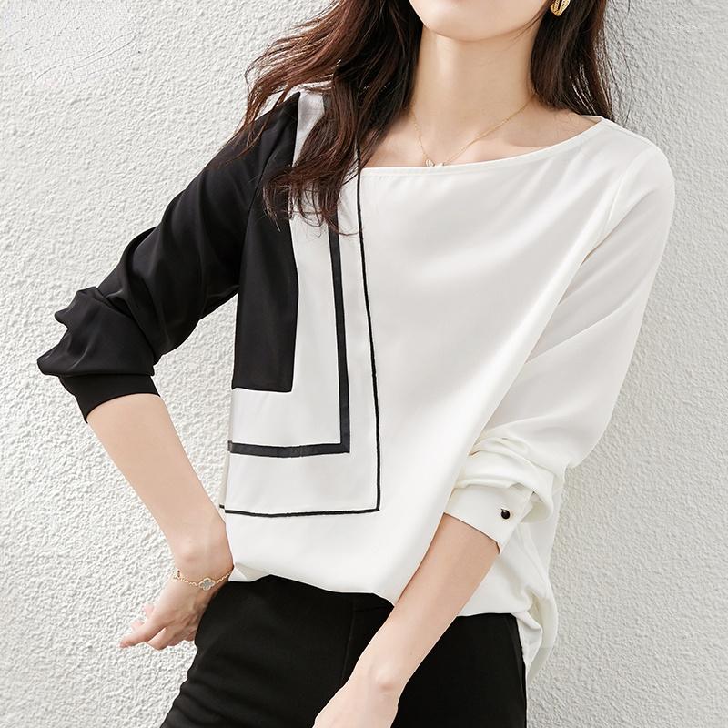 Women' Blouses Casual Korean Style Long Sleeve Loose Shirt Diagonal Collar Office Ladies Chiffon Print Fashion Patchwork T Origin, White
Women' Blouses Casual Korean Style Long Sleeve Loose Shirt Diagonal Collar Office Ladies Chiffon Print Fashion Patchwork T Origin, White