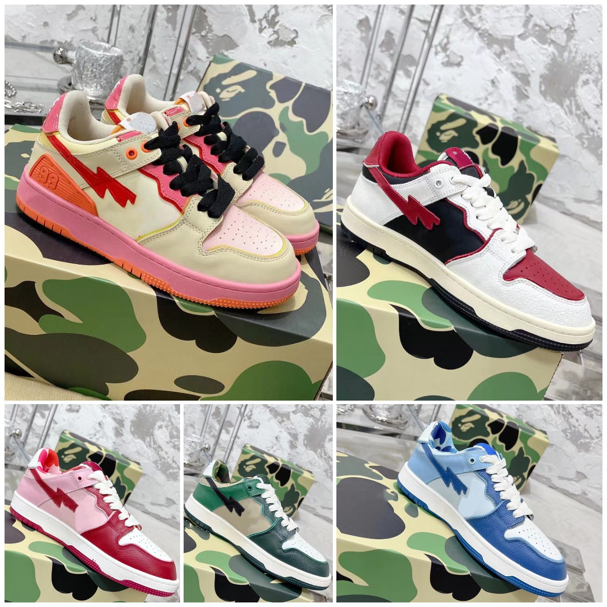 Designer Sta Sneakers Low-Top Sneakers M1 Leather Classic Casual shoe Camouflage STA Ape Monkey Shape MEDICOM TOY CAMO SK8 Fashion Shoes, Color14
Designer Sta Sneakers Low-Top Sneakers M1 Leather Classic Casual shoe Camouflage STA Ape Monkey Shape MEDICOM TOY CAMO SK8 Fashion Shoes, Color14