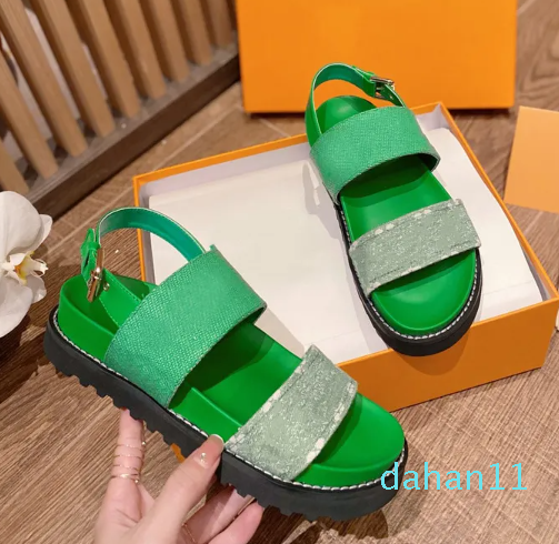 

Women Comfort Sandals summery Mono gram denim graphic signature two front straps Italy Designer on-trend style Shoes anatomic sandals designer woman, Green