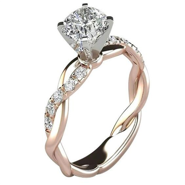 Double tone princess square diamond ring with cross twisted pattern and diamond inlay ring Delysia King Ring GC2034