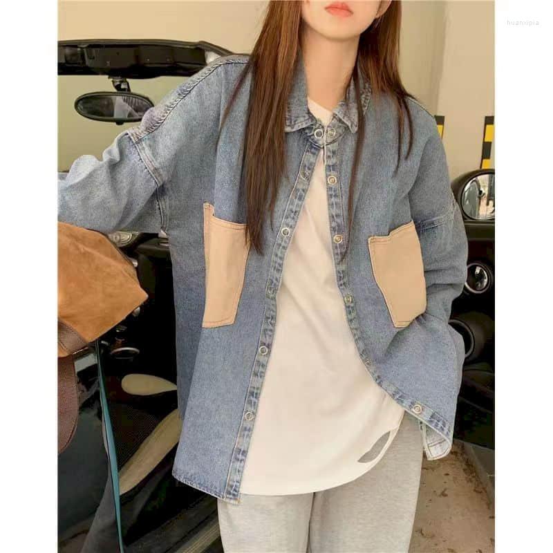 Women's Blouses Color Blocking Denim Shirt Women Long Sleeve Casual Streetwear Tops Korean Fashion Loose Fit Harajuku Shirts, Blue
Women's Blouses Color Blocking Denim Shirt Women Long Sleeve Casual Streetwear Tops Korean Fashion Loose Fit Harajuku Shirts, Blue