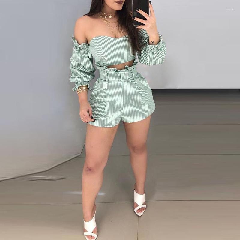 Women' Shorts Two Piece Stripe Set 2023 Summer Sexy Club Women Off Shoulder Crop Top And Ruffle Long Sleeve 2 Outfit Sets, Blue
Women' Shorts Two Piece Stripe Set 2023 Summer Sexy Club Women Off Shoulder Crop Top And Ruffle Long Sleeve 2 Outfit Sets, Blue