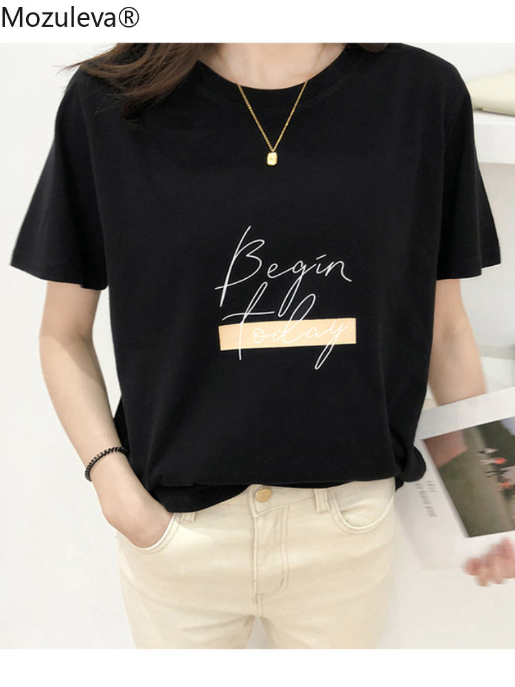 Women's T-Shirt Mozuleva Casual O-neck Letter Print Women T-shirt Summer Short Sleeve Loose Cotton Female Basic Tops Shirt Ladies Tees 230414, Black
Women's T-Shirt Mozuleva Casual O-neck Letter Print Women T-shirt Summer Short Sleeve Loose Cotton Female Basic Tops Shirt Ladies Tees 230414, Black