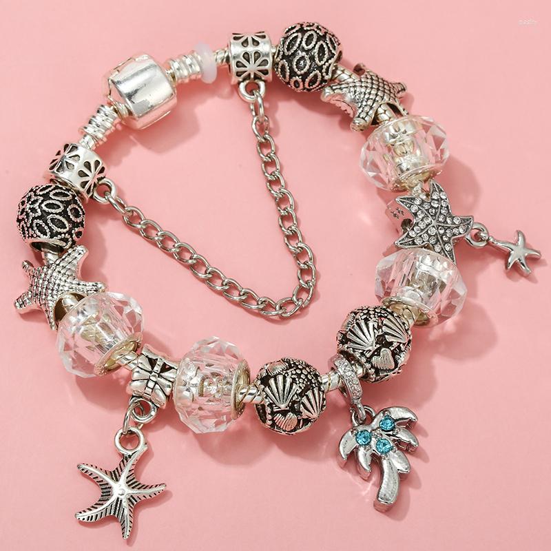 Charm Bracelets Classic Design Antique Silver Color Crystal Coconut Pendant Bead Bracelet Starfish Jewelry Pulsera Mujer
Charm Bracelets Classic Design Antique Silver Color Crystal Coconut Pendant Bead Bracelet Starfish Jewelry Pulsera Mujer