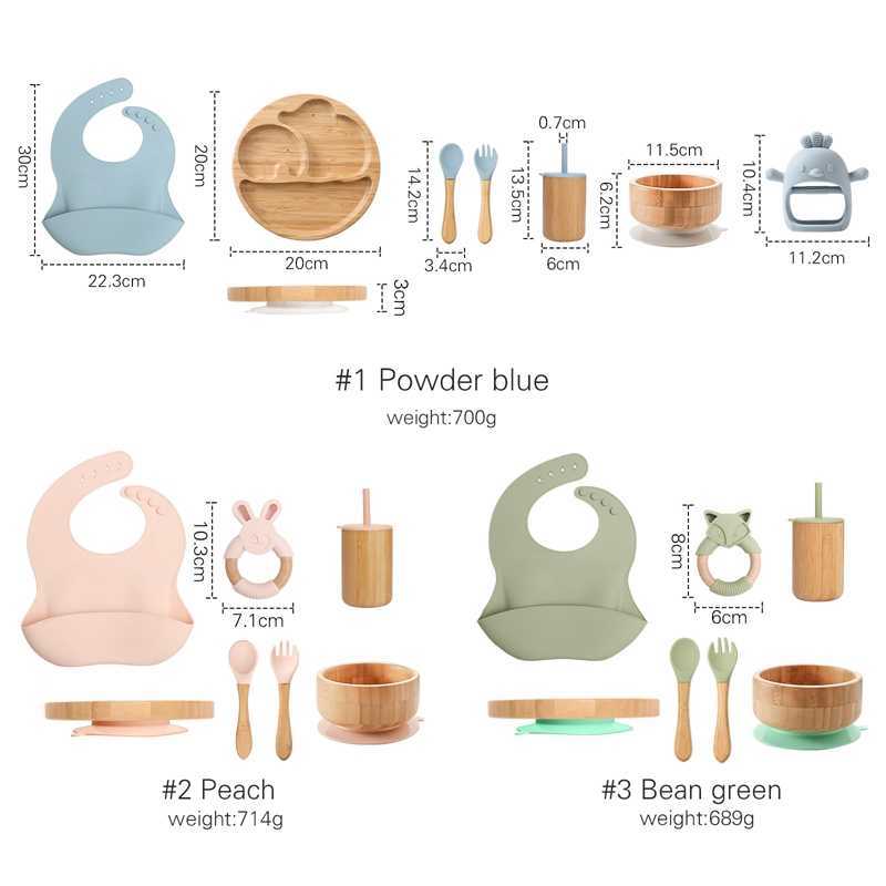 Cups Dishes Utensils 7pcs Bamboo Wood Dinner Plate Feeding Supplies Children's Tableware Suction Plate Bowl BPA Free Baby Stuff Newborn Accessori