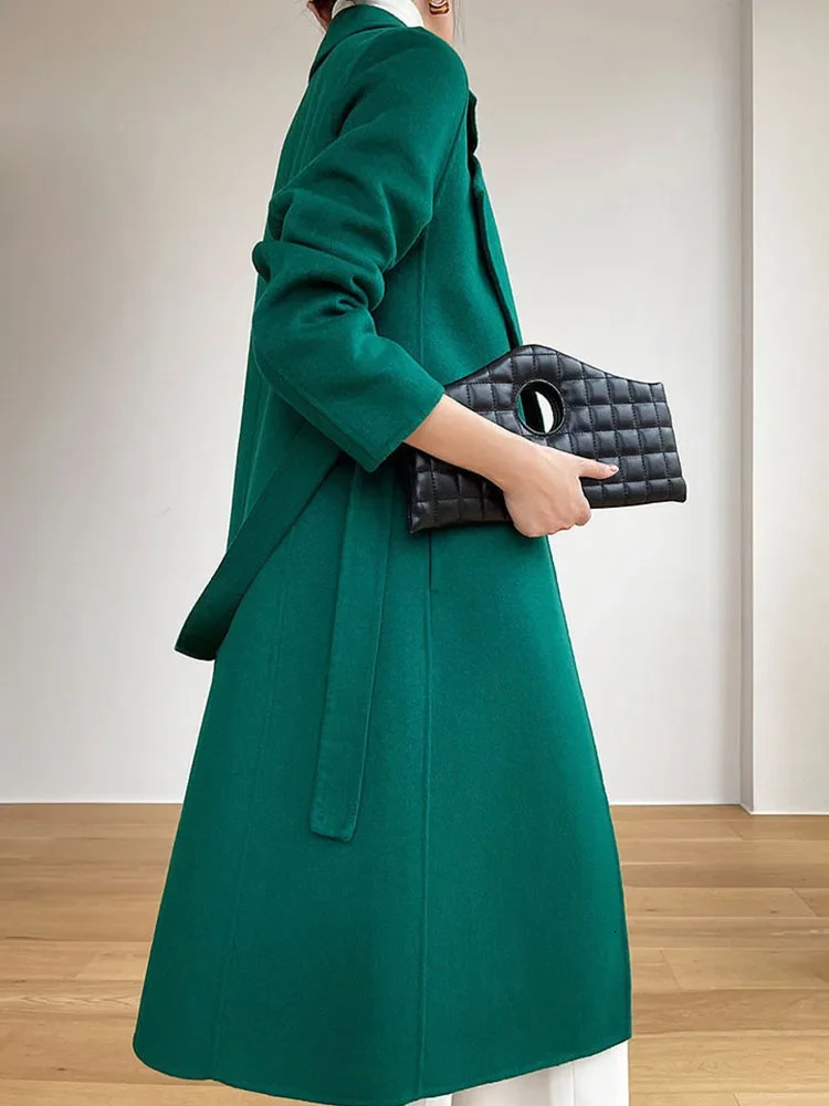 Womens Wool Blends Elegant Woolen Coat for Women Long Sleeve Streetwear Korean Fashion Jackets Solid Slim Lapel Autumn Winter Coats 231114