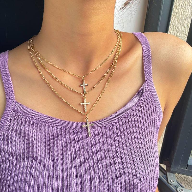 Chains Multi-layer Long Chain Crystal Cross Pendant Necklace Female Gold Color Metal Clavicle Choker Collares Jewelry Gifts
Chains Multi-layer Long Chain Crystal Cross Pendant Necklace Female Gold Color Metal Clavicle Choker Collares Jewelry Gifts