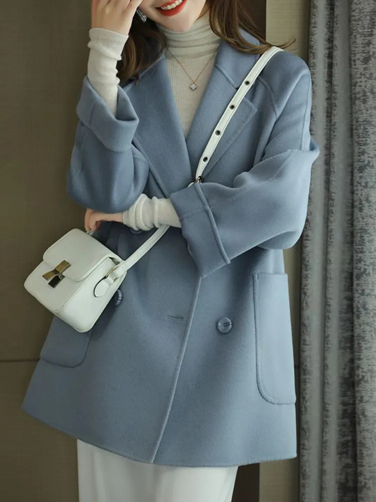 Womens Wool Blends Coat Elegance Coats and Jackets Women In Autumn Winter Jacket Korean Style Long Sleeve Office Lady Trench 231114