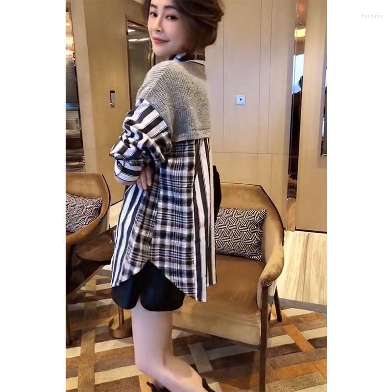 Women's Blouses Knitted Stitching Vertical Stripes Shirt Fake Two-piece Loose Top Women Korean Version 2023 Early Autumn Style, Multi
Women's Blouses Knitted Stitching Vertical Stripes Shirt Fake Two-piece Loose Top Women Korean Version 2023 Early Autumn Style, Multi