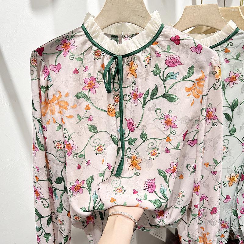 Women' Blouses 2023 Korean Fashion Shirts Women Stand Collar Pleated Ruffles Lace-up Pullover Print Blouse Long Sleeve Chiffon Tops, Green 
Women' Blouses 2023 Korean Fashion Shirts Women Stand Collar Pleated Ruffles Lace-up Pullover Print Blouse Long Sleeve Chiffon Tops, Green