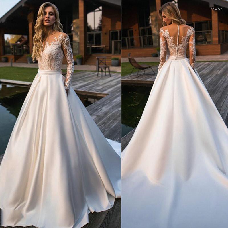 Wedding Dress Vintage Long Sleeve 2023 Pockets Lace Satin Bride Dresses With Vestido De Novia O-Neck, Custom color
Wedding Dress Vintage Long Sleeve 2023 Pockets Lace Satin Bride Dresses With Vestido De Novia O-Neck, Custom color