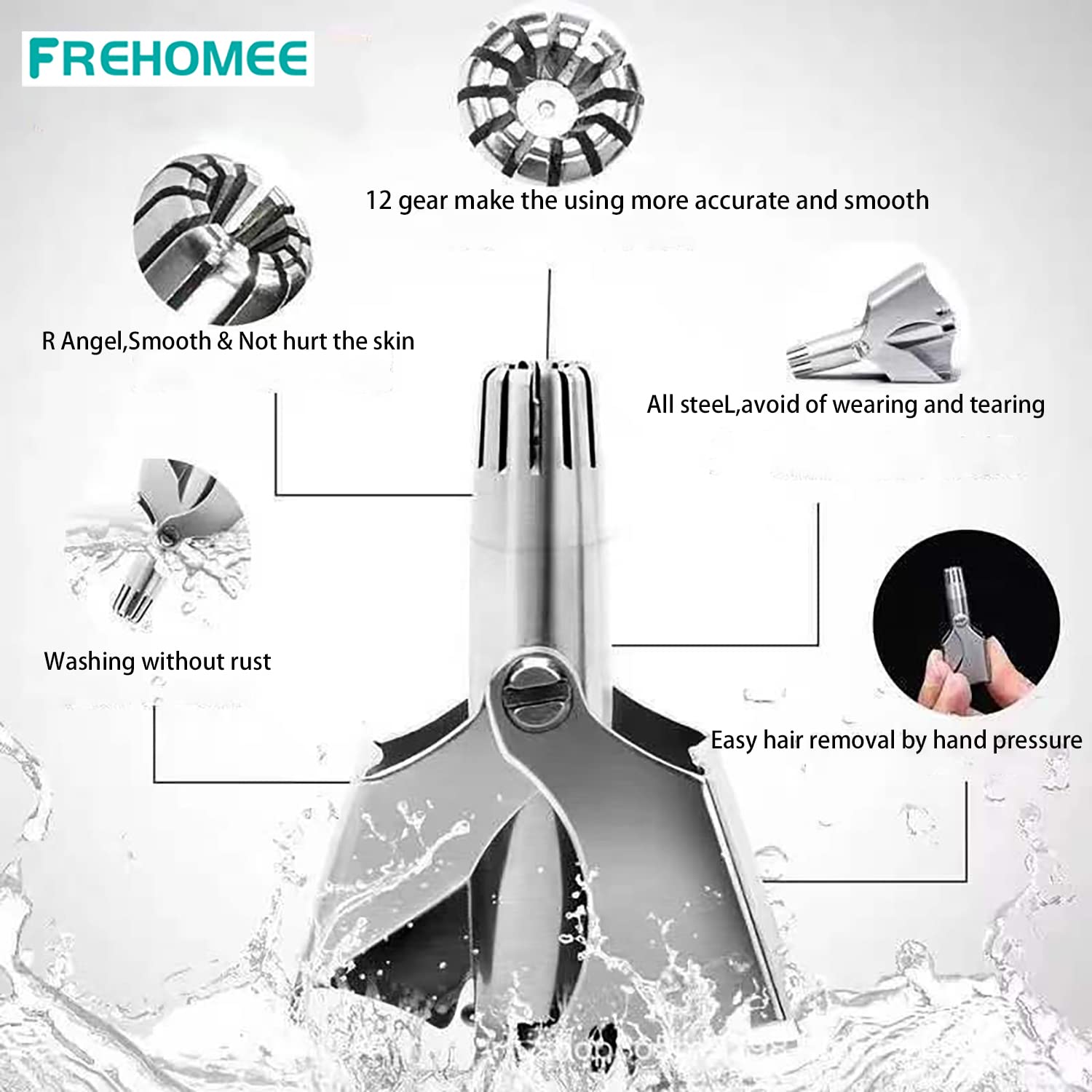 Manual Ear and Nose Hair Trimmer Stainless Steel Painless Professional Rotary Hair Clipper Washable Ear Hair Cutter with Brush