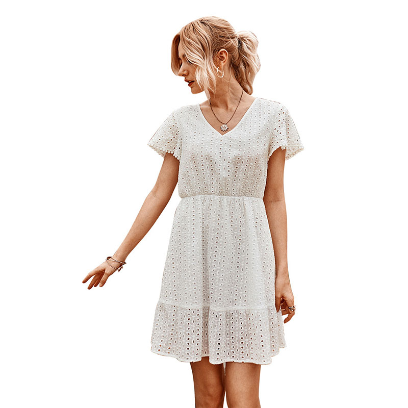 V-neck A-line Women's Casual Dresses Pullover Ruched High Waist Short Length Loose Short Sleeves Embroidered Hollow Out Ruffles Hem Dress Basic Style Spring Summer, Yellow
V-neck A-line Women's Casual Dresses Pullover Ruched High Waist Short Length Loose Short Sleeves Embroidered Hollow Out Ruffles Hem Dress Basic Style Spring Summer, Yellow