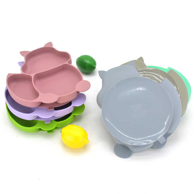 Cups Dishes Utensils 3Pcs/Set Baby Training Silicone Plate With Fork SPoon Baby Cartoon Dinner Plate Set With Sucker Portable Kids Feeding Food Bowl A